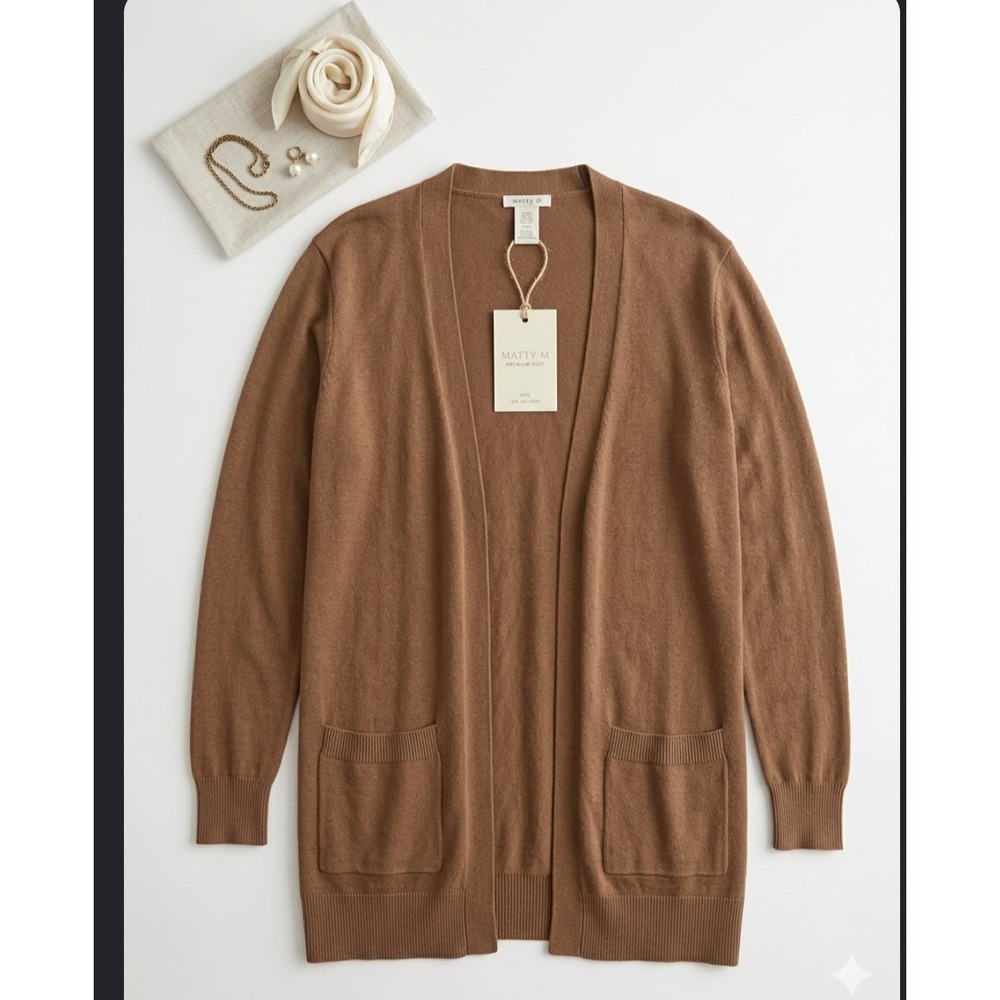 Matty M Women Brown Open Front Cardigan Premium Knit Longline Sweater XXL MS9121
